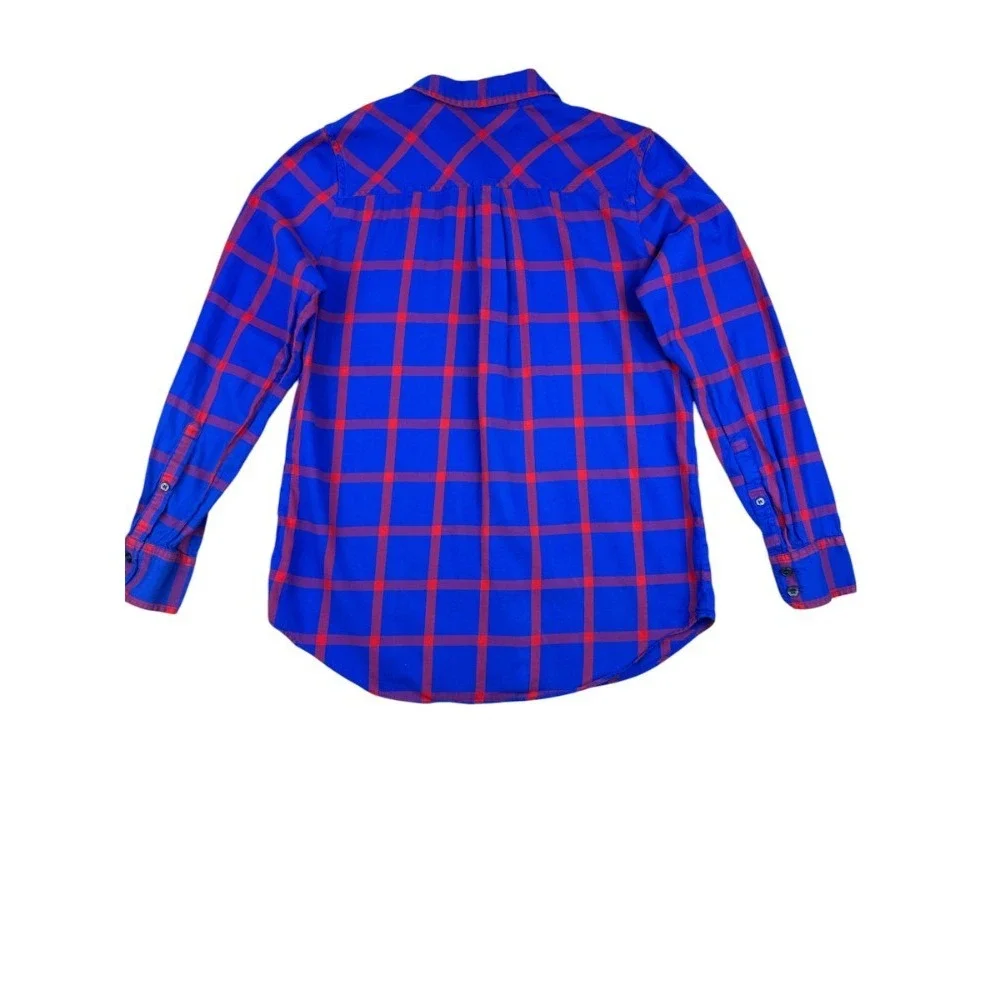 J. Crew Boy Fit Red Blue Plaid‎ Button Down Shirt Women's Small Cabincore